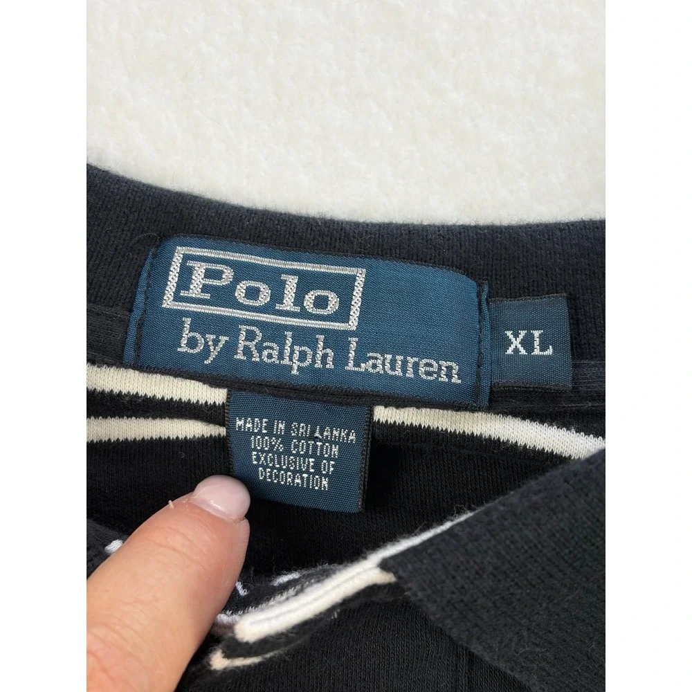 Polo Ralph Lauren Mens XL Navy Blue White Striped Short Sleeve Polo Shirt Cotton